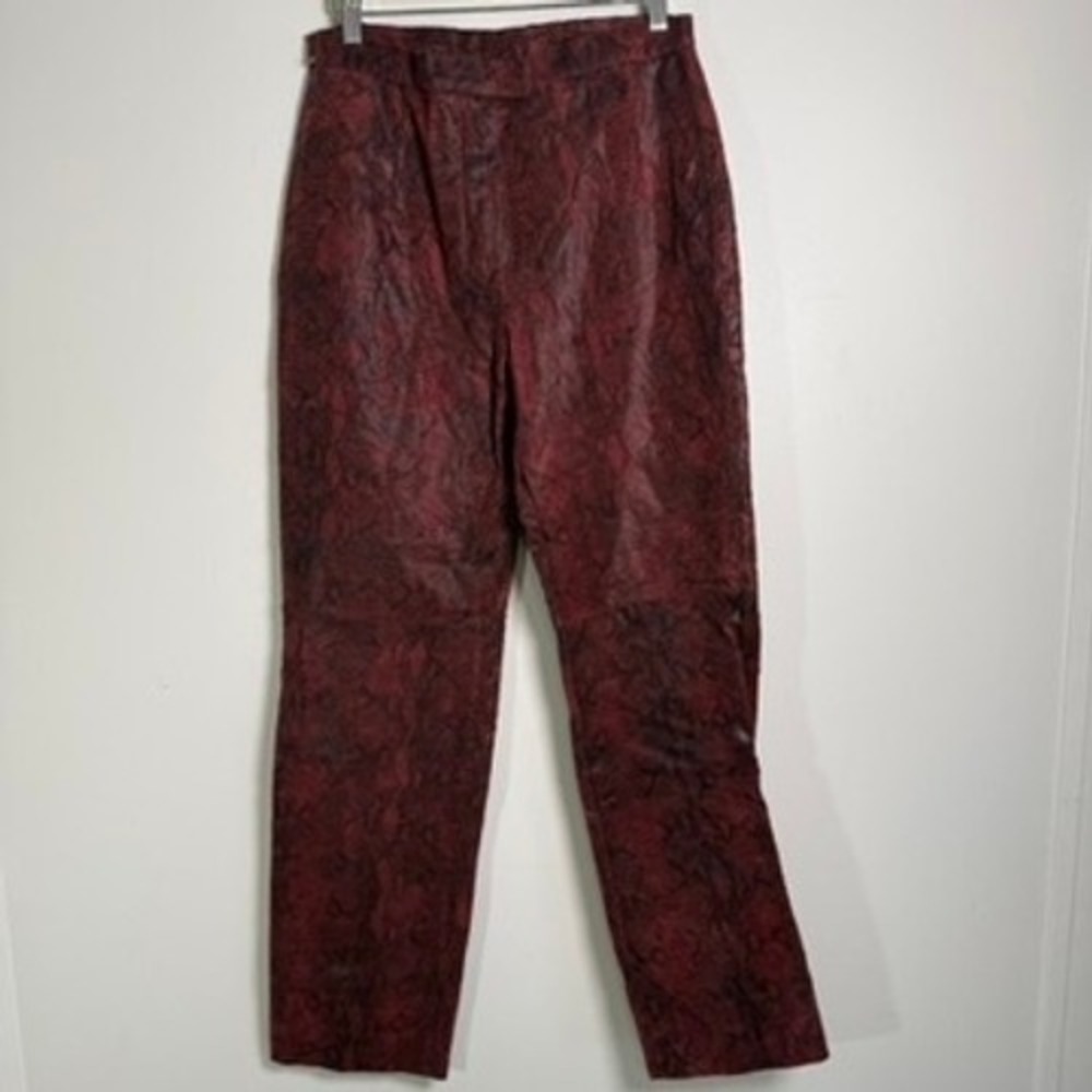 Colebrook & Co Leather Pants Women 8 Red Snakeskin‎ Print High Rise Straight Leg